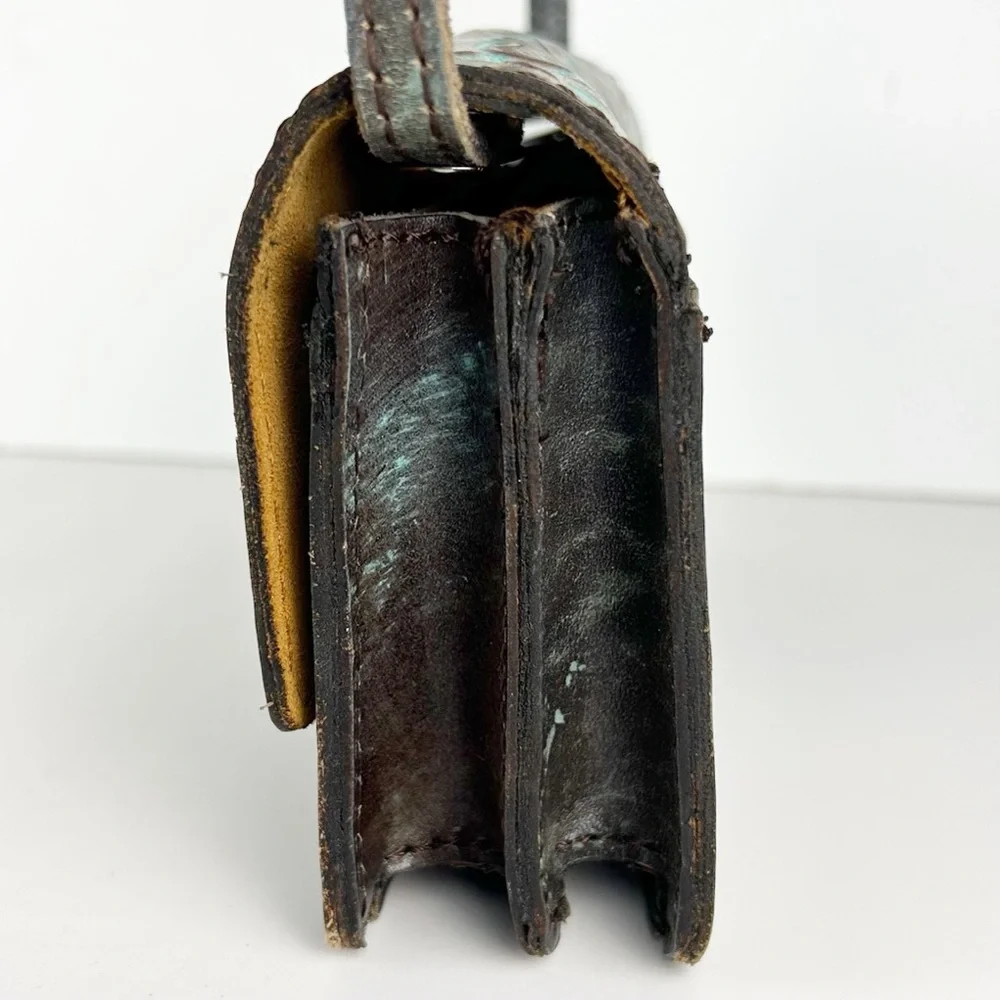 Patricia Nash Balloi Tooled Turquoise Floral Leather Crossbody Bag